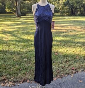 Vintage 90s Steppin Out Deadstock Blue Open Back Dress